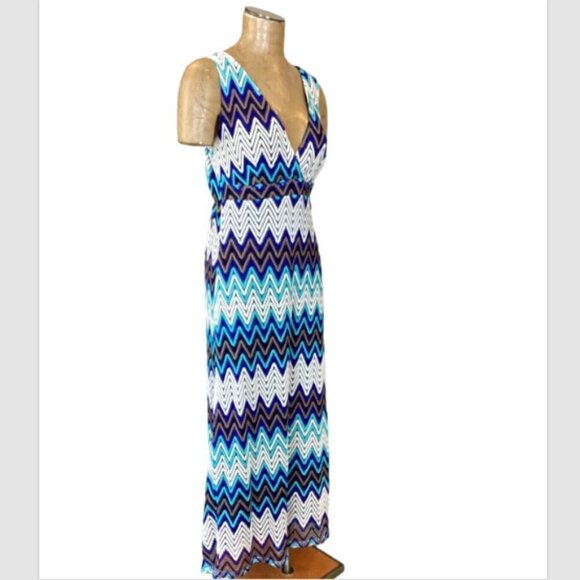 Adore Sleeveless Chevron/Zig-Zag Lace Multicolor V-Neck Maxi Dress M 294E - Picture 3 of 8